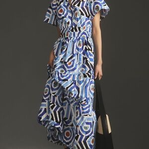 Anthropologie Somerset Hawaiian Blue Maxi Dress.  L